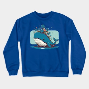 Kawaii Whale and petunias garden Crewneck Sweatshirt